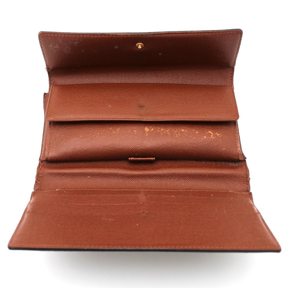 Louis Vuitton Sarah Wallet Brown Tan Leather Monogram Snap Closure Portefeiulle - Picture 5 of 8